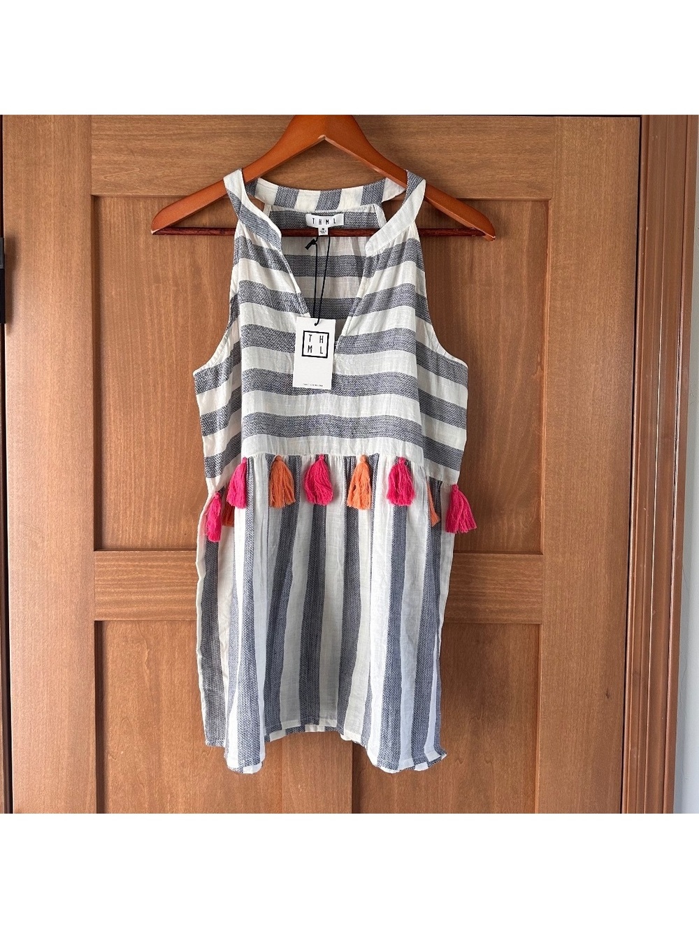 NWT THML Striped Sleeveless Blouse Tank with Boho Tassels Women’s Medium